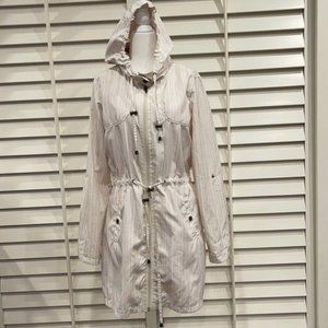 Koton Casual Geometric Hooded Windbreaker Long Jacket Ivory Beige Size 38 Eur